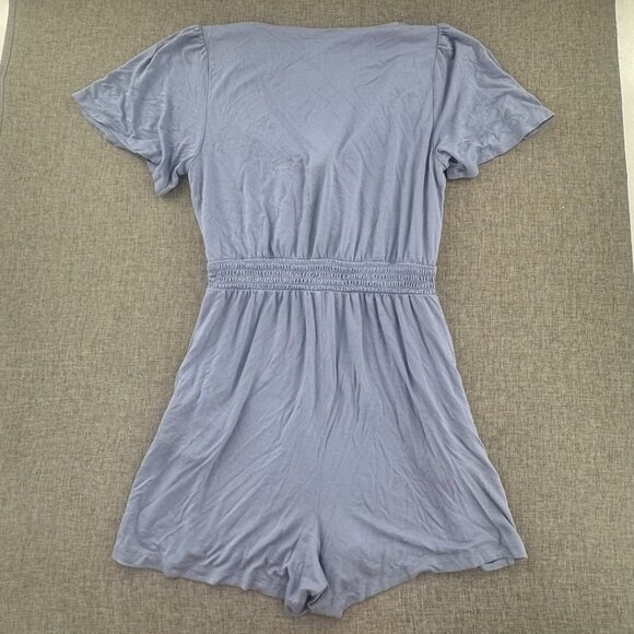 LOFT Beach Romper Small Scoop Tie Neck Short Sleeve Pockets Relaxed Fit Rayon & - Picture 11 of 12